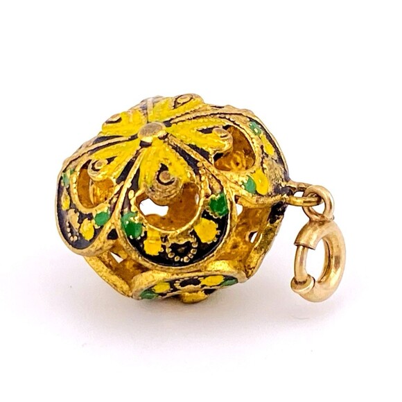 Gold Over 800 Silver and Enamel Open Work Fob Pendant Charm Vintage - Picture 7 of 7